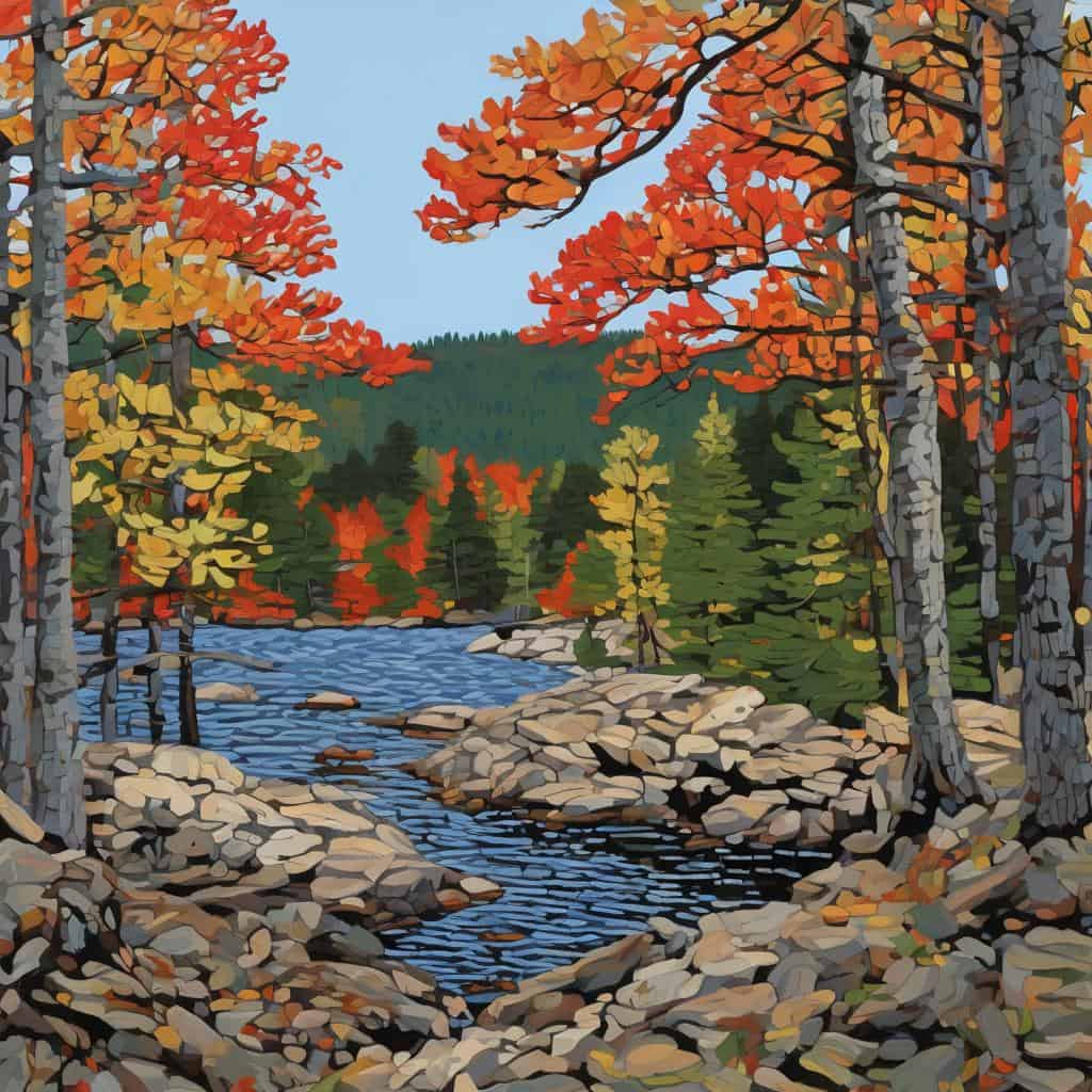 Φυσική ομορφιά, εορτασμός της φύσης σε δάσος με ποταμό, φθινοπωρινά χρώματα, συλλογικό βίωμα στην εικόνα, εικόνα με καλλιτεχνική επεξεργασία, ΕΜDIY.