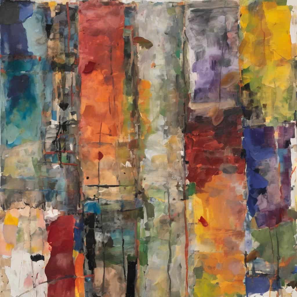 Ζωγραφική αφίσα με έντονα χρώματα και πρωτότυπα σχήματα, αναδεικνύοντας το συλλογικό βίωμα στην εικόνα, τέχνη και έκφραση.